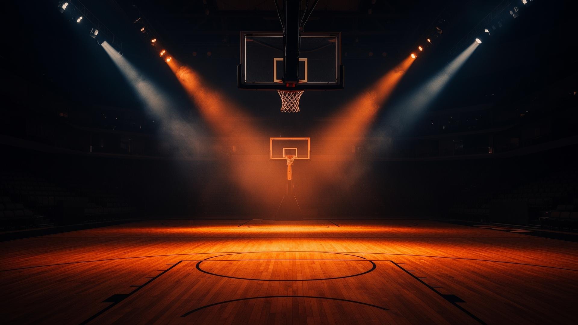 Basketball player dunking in dramatic lighting
